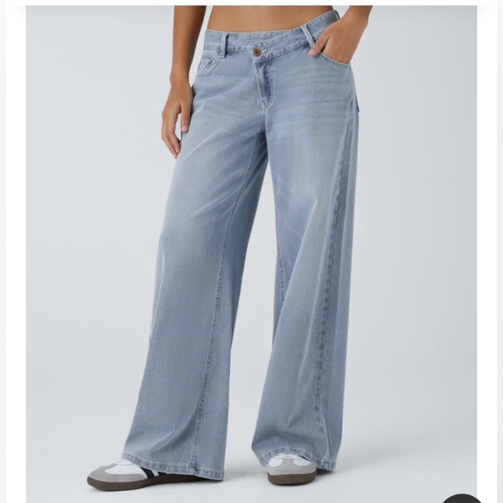 HALARA Light Blue Crossover Wide-Leg Denim Jeans Large